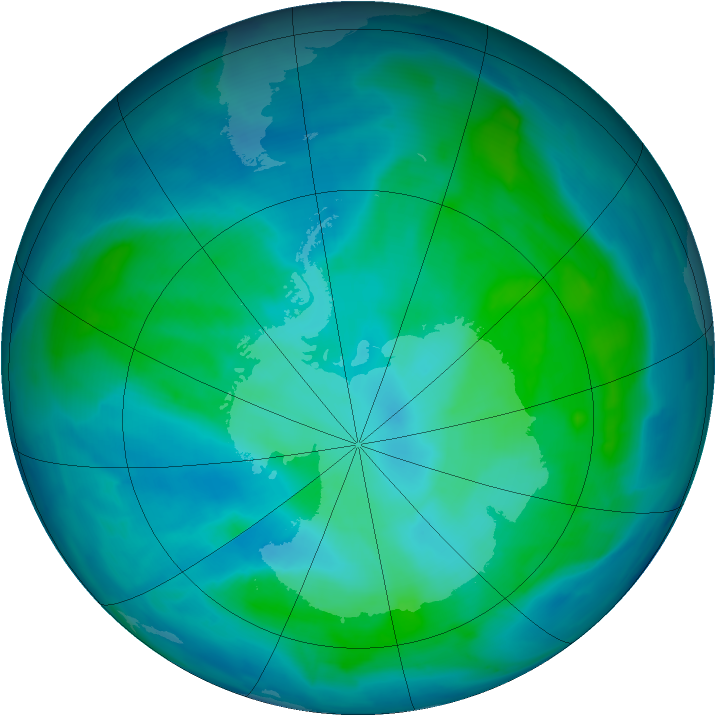Antarctic ozone map for 15 February 2014